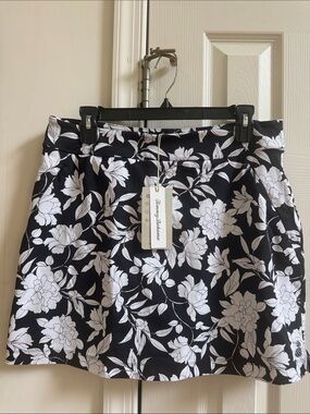Tommy Bahama Black with White Floral A-Line Skirt